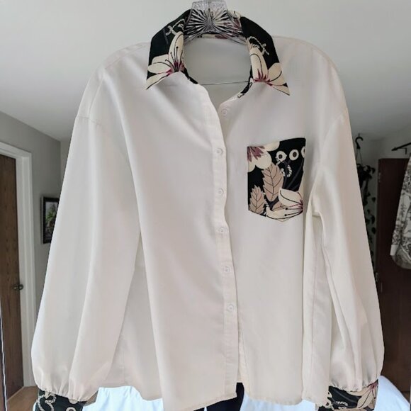 SHEIN Pocket Front Blouse & Floral Print Skirt Set Size Large - Picture 3 of 7